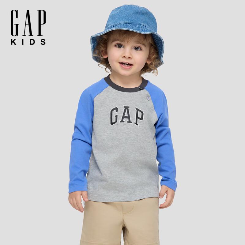 Gap Унисекс детская футболка с принтом логотипа, реглан, с длинным рукавом