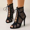 Fashion Dance Shoes Black Women's High Top  Ballroom Boots Salsa Tango Shoes Girl Fashion Party Mesh Cutout High Heel Sandals Summer