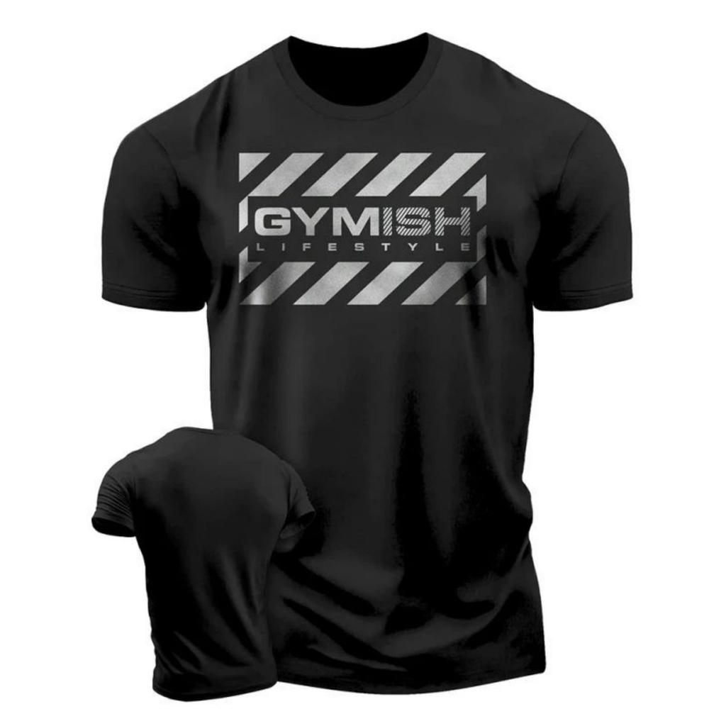 Summer fashion men's muscle training letter print comfortable and breathable round neck T-shirt outdoor casual sports top