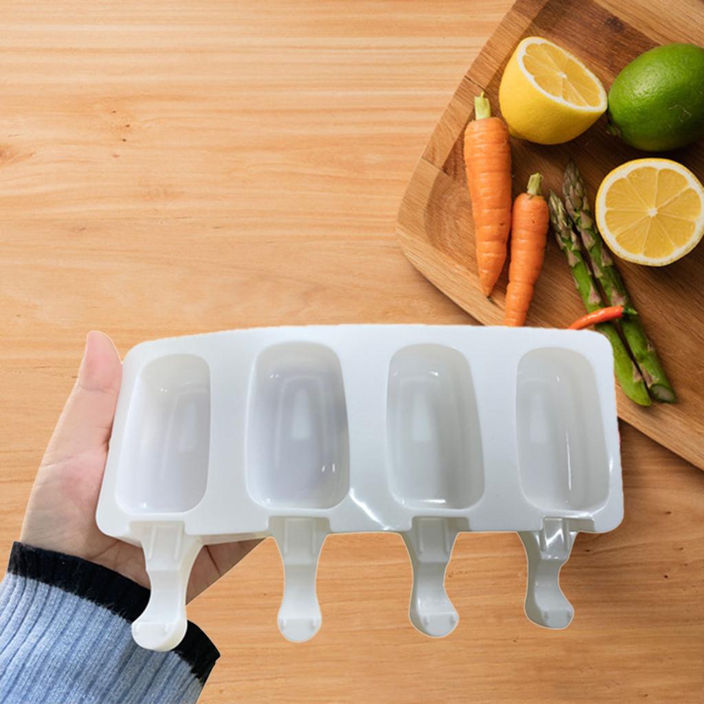 Silicone Ice Juice Popsicle Maker 4 Cell Mould Lolly Mould Tray Pan Kitchen Tools Non Stick Ice Freezer For Kids Baby Children