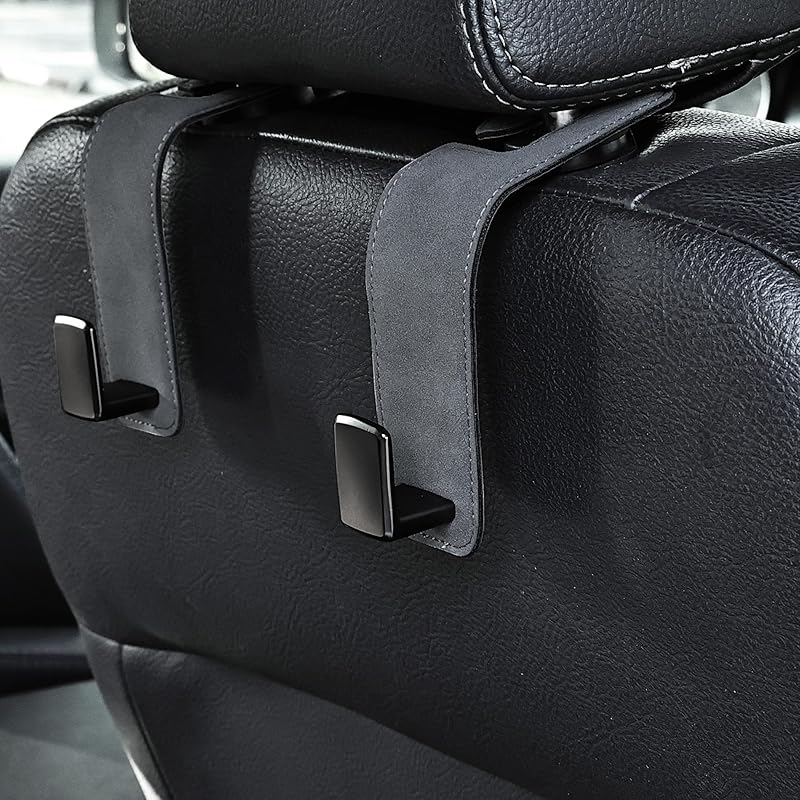 Car Seat Back Hook Metal With Suede Universal Vehicle Headrest Hangers Interior Storage Organizer For Purse Handbag Coat Grocery Bags 2 Pack Light