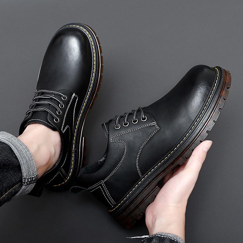 2024Новые коричневые мужские повседневные туфли из натуральной кожи, брендовые низкие ботинки для мужчин, рабочая защитная обувь, пара, мотоциклетная обувь для мужчин