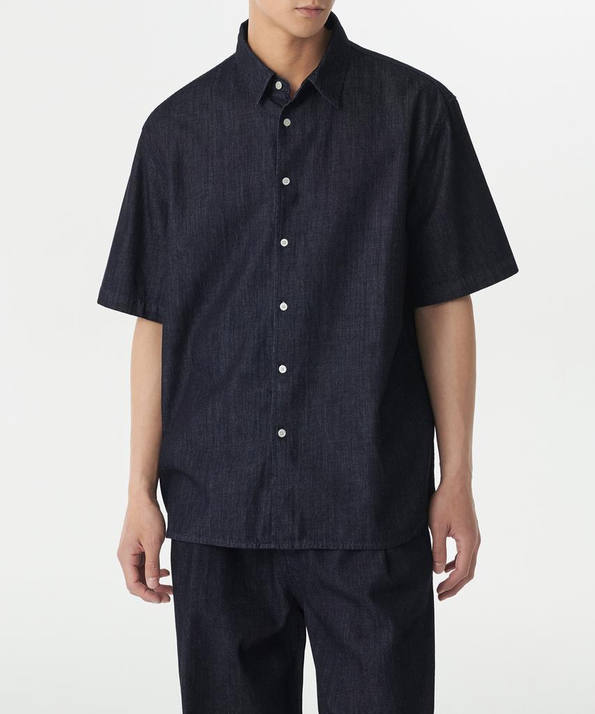 MUSINSA STANDARD Relaxed Short Sleeve Denim Shirt [Deep Indigo]