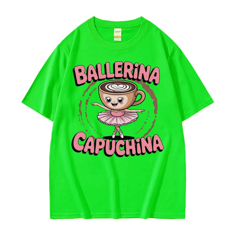 Italian Brainrot T Shirts Cute Ballerina Capuchina Funny Coffee Meme Kawaii Tshirts Unisex Women Retro Summer Short Sleeve Tshirt