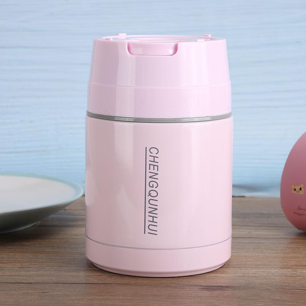800ml Stainless Steel Portable Vacuum Thermal Cup Pot Lunch Box Insulated Food Container Pink
