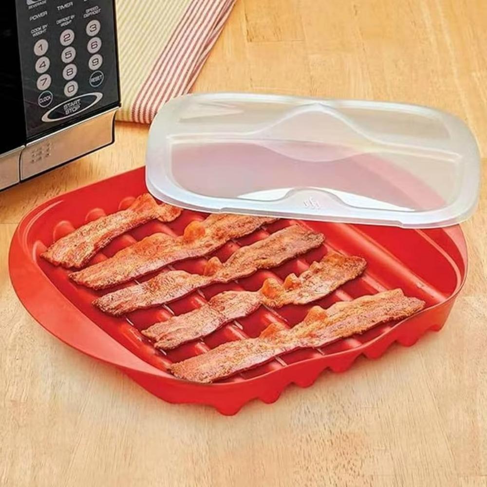Wave Anti-stick Design Microwave Bacon Pan Red Microwave Bacon Cooker Grilling