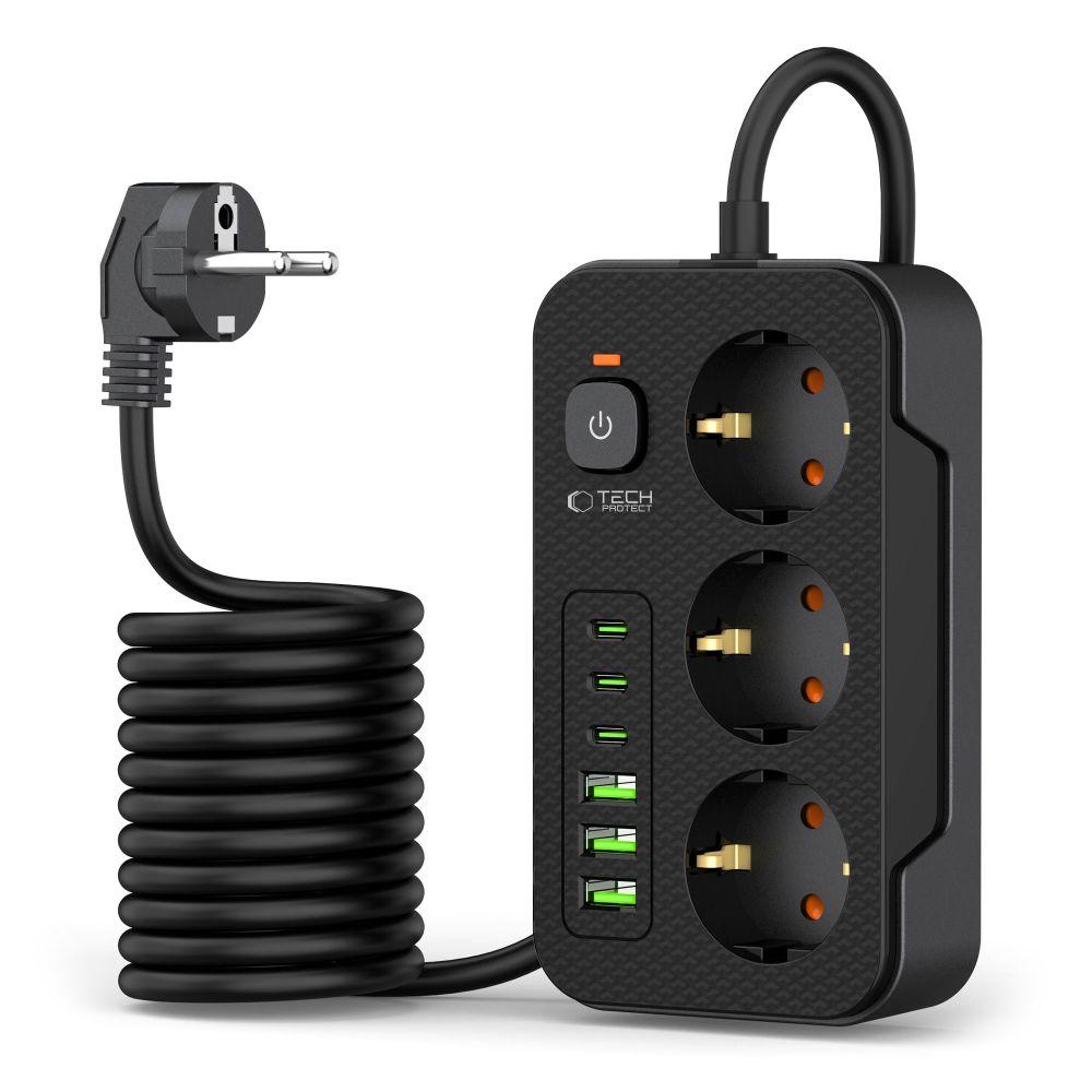 Tech-Protect Сетевой фильтр Pc3X6 3 USB и 3 Type-C и 3 розетки 200 см черный