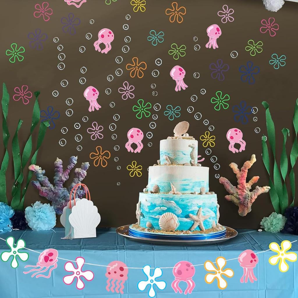 Jellyfish Flowers Party Banner Under The Sea Bottom Theme Party Decorations for Wedding Bridal Baby Shower Birthday Party Supplies