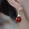 High End Red Pearl Earrings for Women, Light Luxury, Agile and Diamond Studded Temperament Earrings