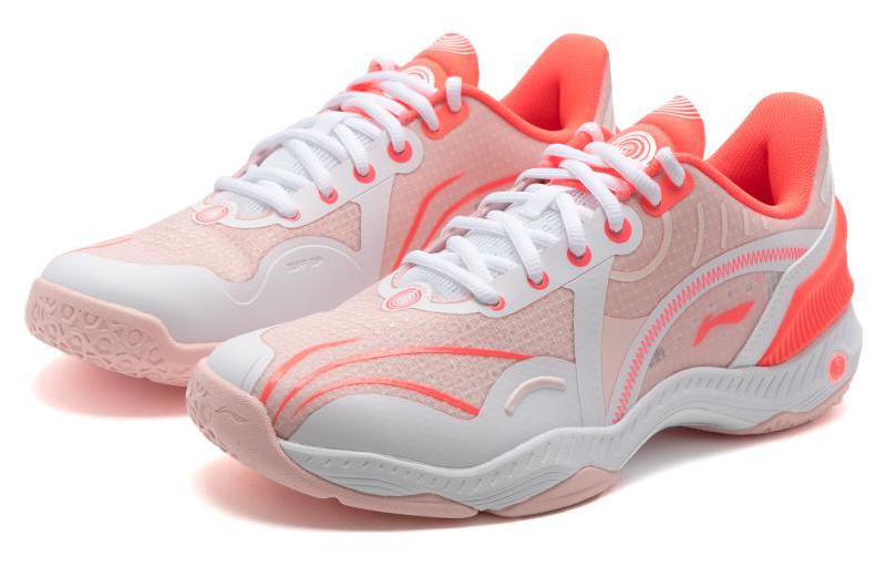 Li Ning Кроссовки для бадминтона Raid с резиновой амортизацией, износостойкие, низкие, унисекс, бело-красные, AYZT009-2