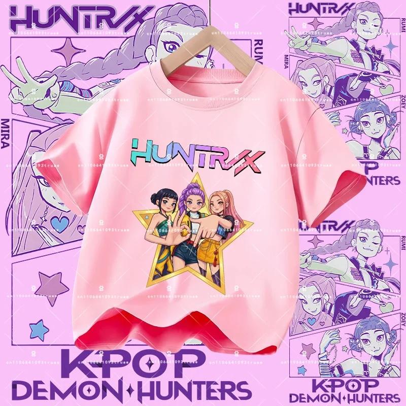 Детская хлопковая футболка Kpop Demon Hunters 100% для девочек - Повседневная футболка с мультяшным принтом - Летняя спортивная футболка с коротким рукавом