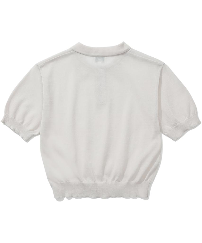 COVERNAT WOMAN Sheer Collar Crop Half Knit Light Gray