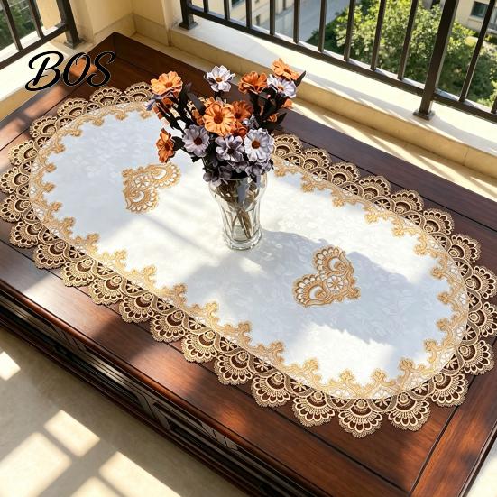 Protective Table Runner Oval Lace Runner, Vintage Doily, Retro Flexible Texture Floral Placemat for Coffee Dining Decor Transparent Mesh