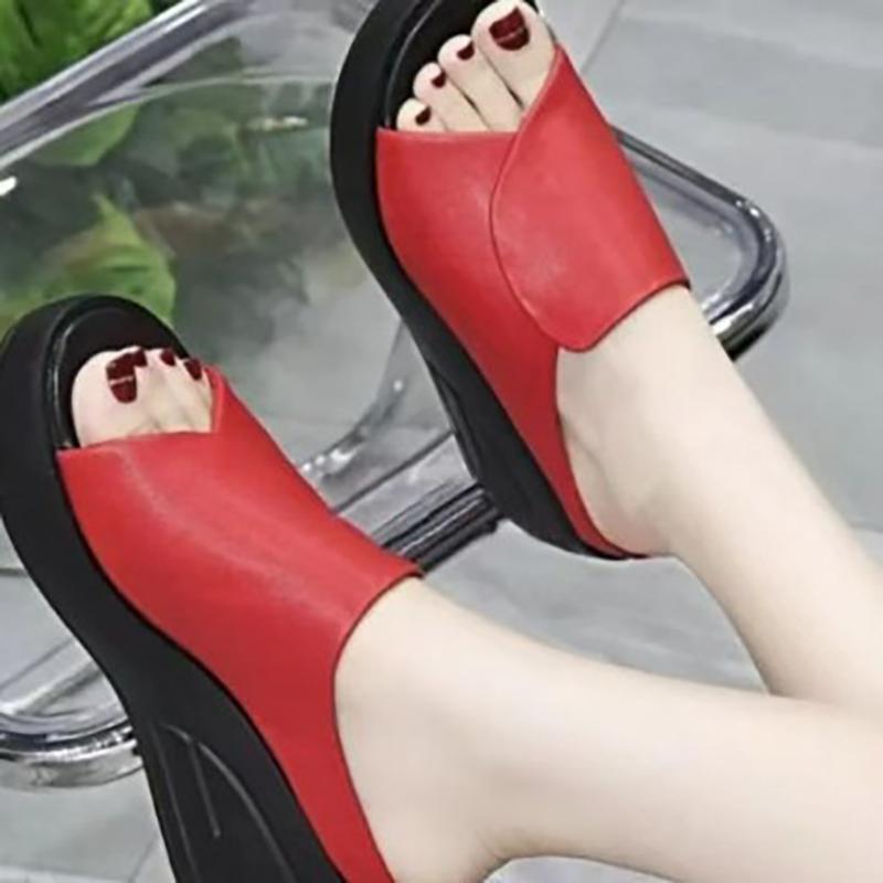 Women Sandals Slippers Black Wedge Platform Open Toe Women Orthopedics Thick Bottom Beach High Heels Slides