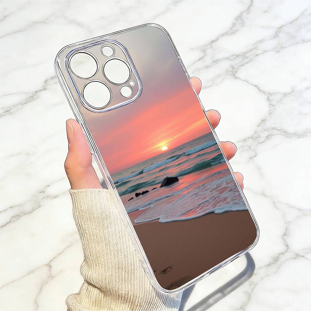 Чехол для телефона 'Закат на море' для iPhone 17 16 15 14 13 12 11 Mini Pro Max Plus Прозрачный чехол