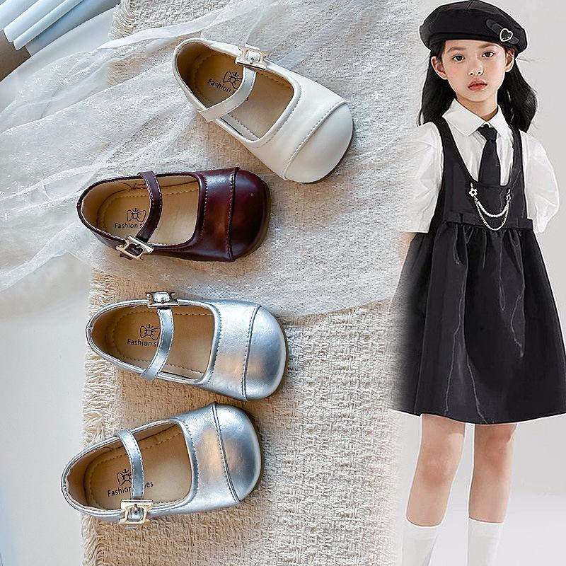 Girls' Solid Color Flats2026Spring and summer new models of children's loafers for small, medium, and large kids, simple children's leather shoes,