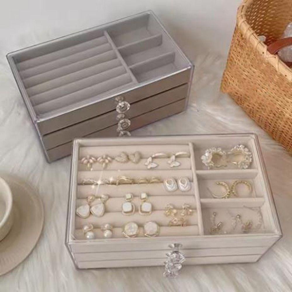 Dustproof Acrylic Jewelry Organizer Stackable Drawer Jewelry Box 3 Layers Jewelry Box Bedroom