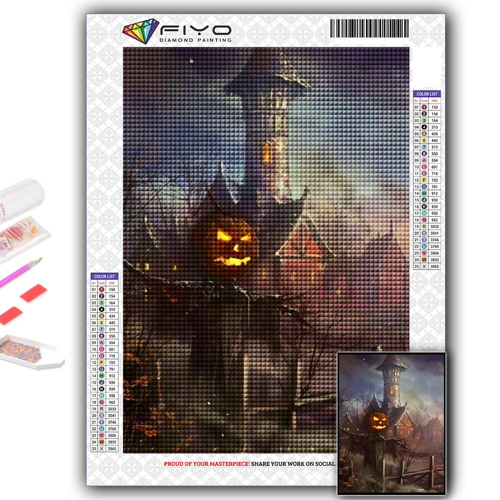 5D DIY Diamond Embroidery Halloween Scary Pumpkin And Castle Diamond Painting Mosaic Home Decoration