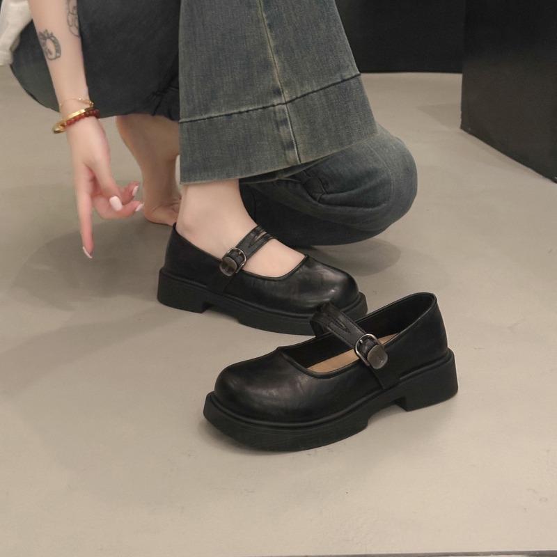 Женские туфли Мэри Джейн, одинарные туфли, весенние новинки, с юбкой, с открытым верхом, на низком каблуке, на толстом каблуке, на мягкой подошве, маленькие кожаные туфли женские