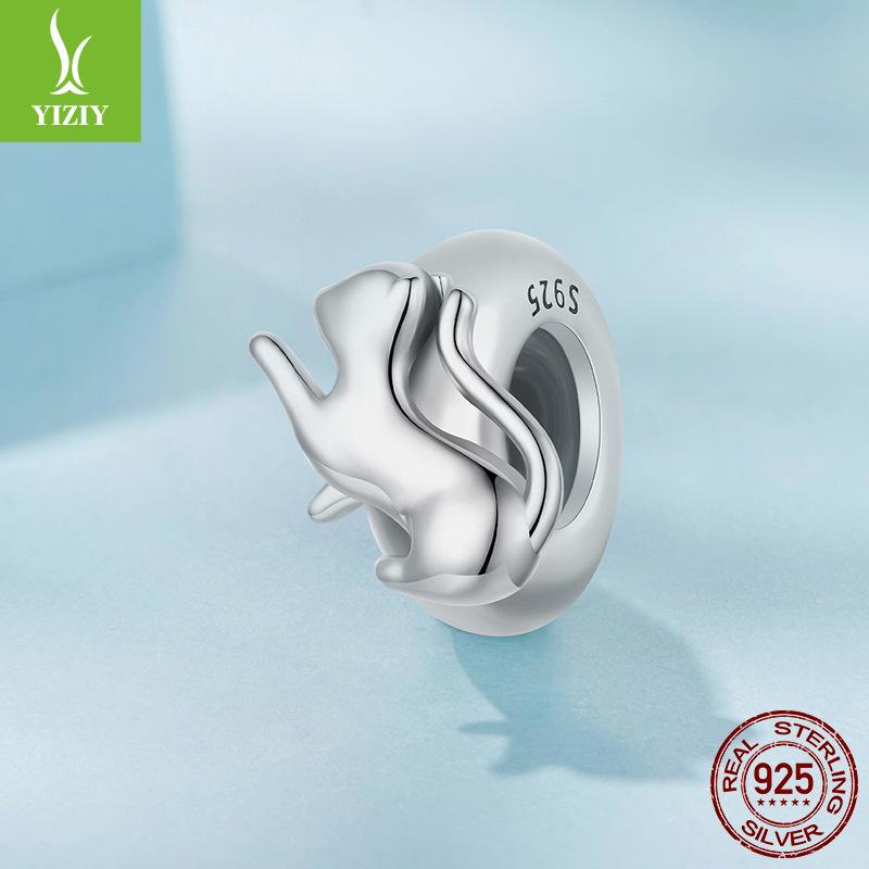 Simple Cat Silicone Positioning Bead Spacer Cute And Smart S925 Sterling Silver Bracelet Bead Spacer