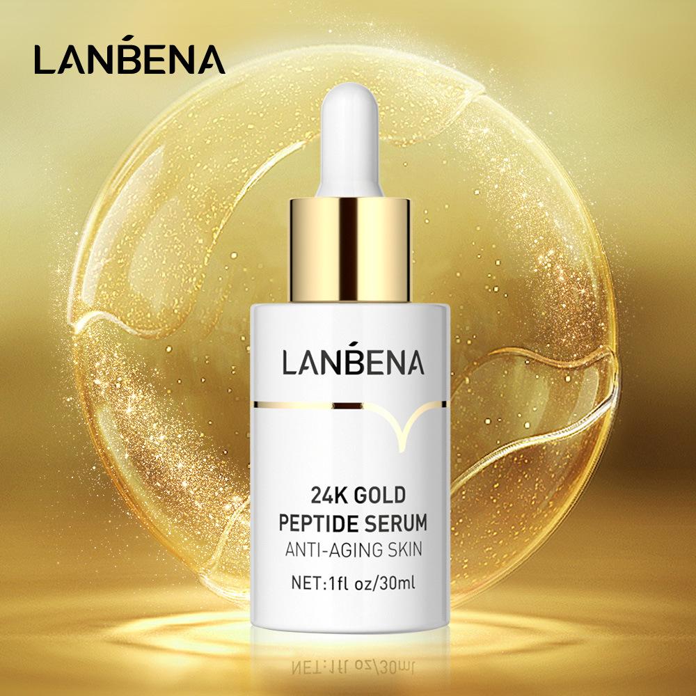 LANBENA 24-каратная пептидная сыворотка с золотом против старения, укрепляющая морщины, тонкие линии, увлажняющая, отбеливающая, питательная, уход за кожей, 30 мл