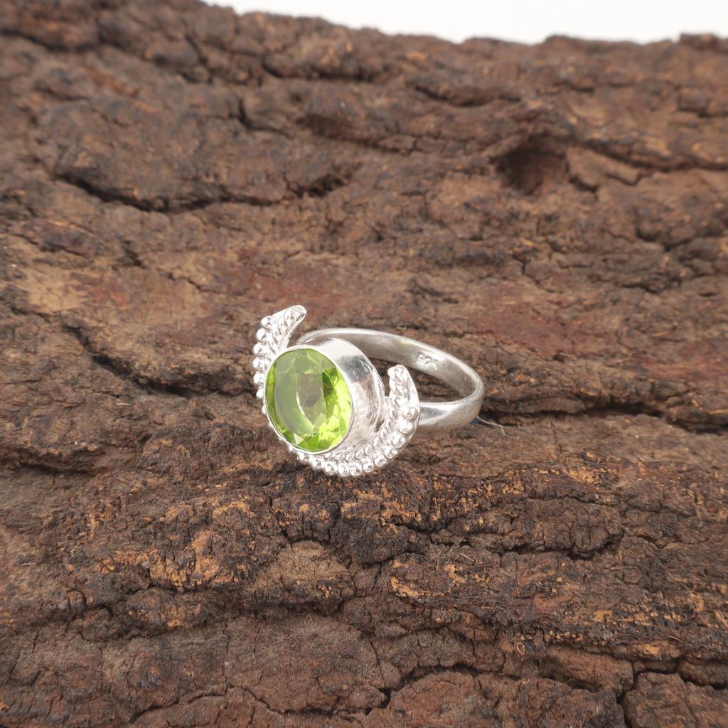 Peridot Stone Sterling Silver Anniversary Gift Eternity Wedding Unique Boho Ring RR-48-10