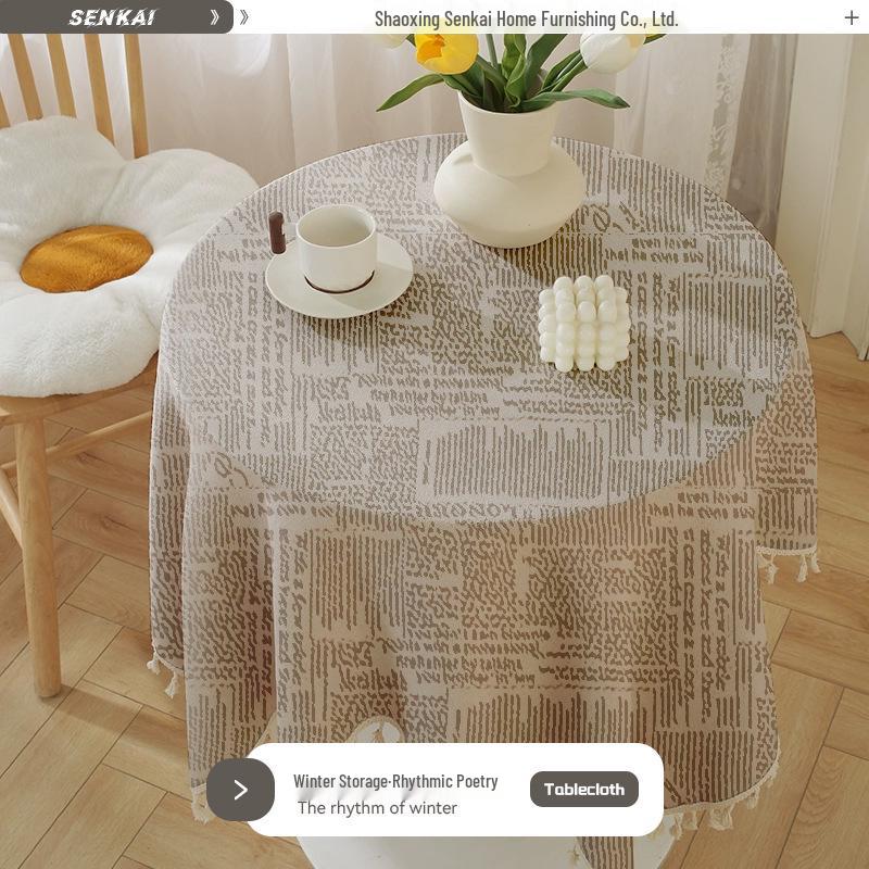 Nordic Cotton Linen Round Tablecloth - Advanced Blue Floral Design, Retro Pastoral Style for Dining and Photo Backgrounds