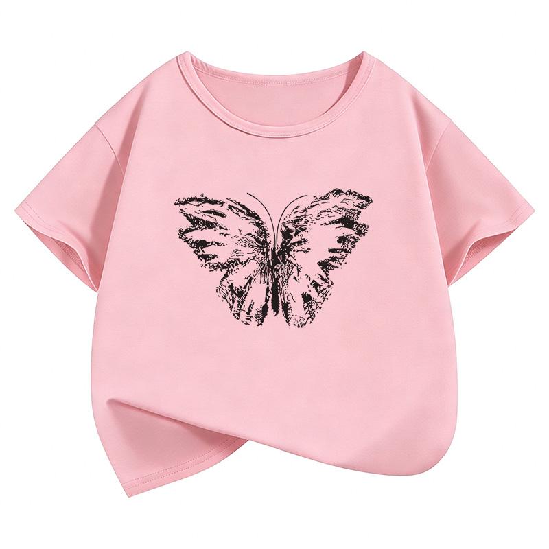 Retro Butterfly Design Printed T Shirts Short Sleeve Kids Childrens Tshirt Boys Girls Summer Spring Casual Top Tee Shirt