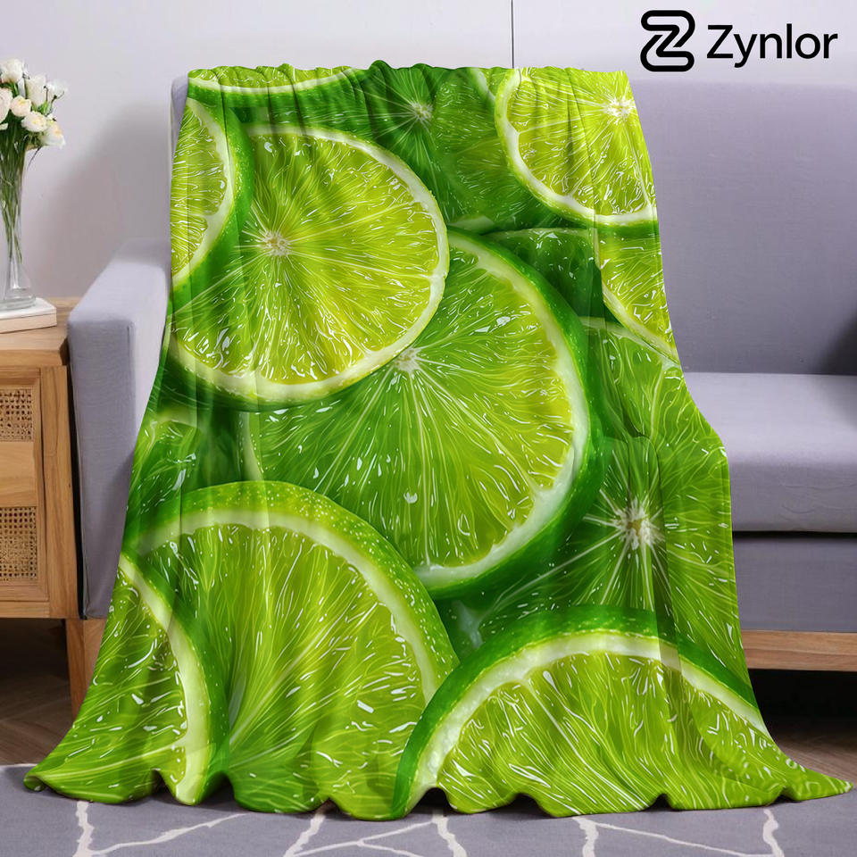 Real Green Lime Slices Lightweight Microfiber Soft Christmas Fleece Blanket Warm Cozy Throw for Sofa Office Travel All Season