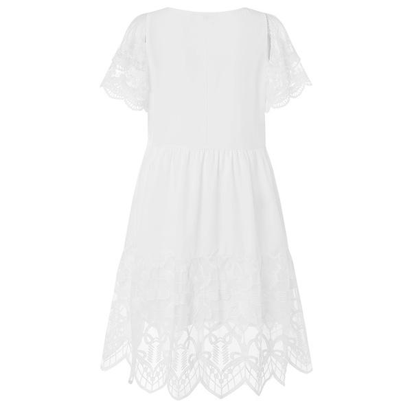 Женское кружевное платье с V-образным вырезом и коротким рукавом, праздничное летнее повседневное платье