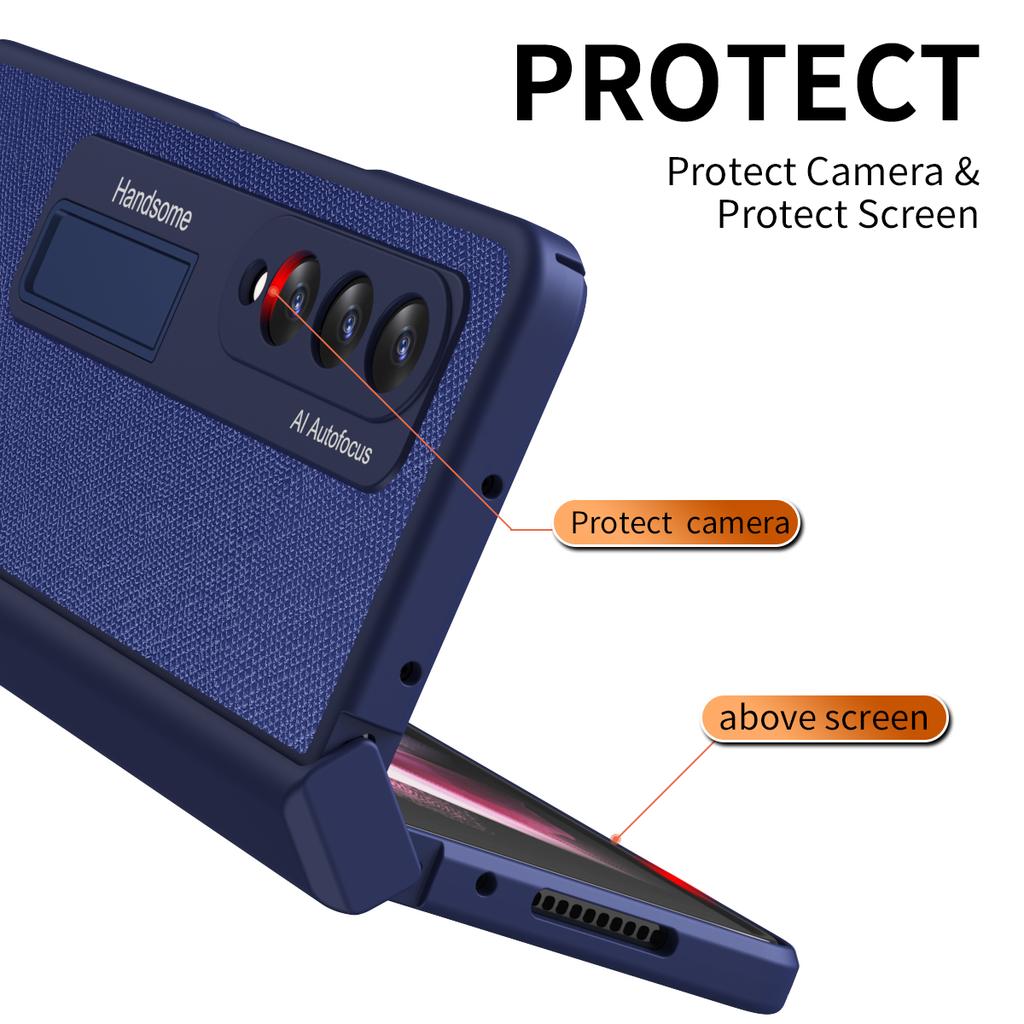 Hinge Cross Pattern Case For Samsung Galaxy Z Fold 3 5g Cover With Kickstand Shell -Membrane Shell For Galaxy Z Fold 4 5g Fundas