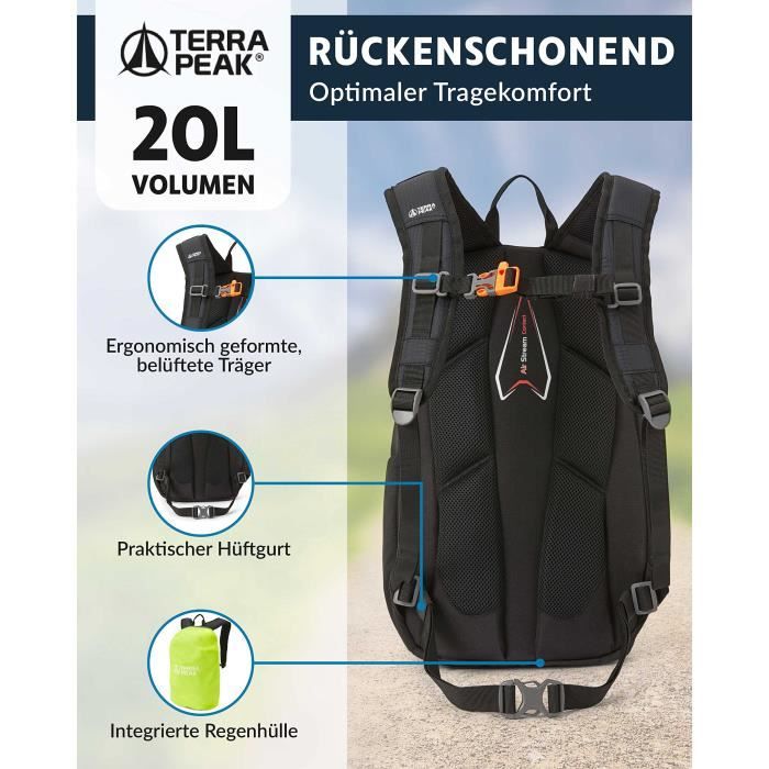 Wanderrucksack - Terra Peak - Flex 20 - 20L - Noir - Ergonomique - Mixte