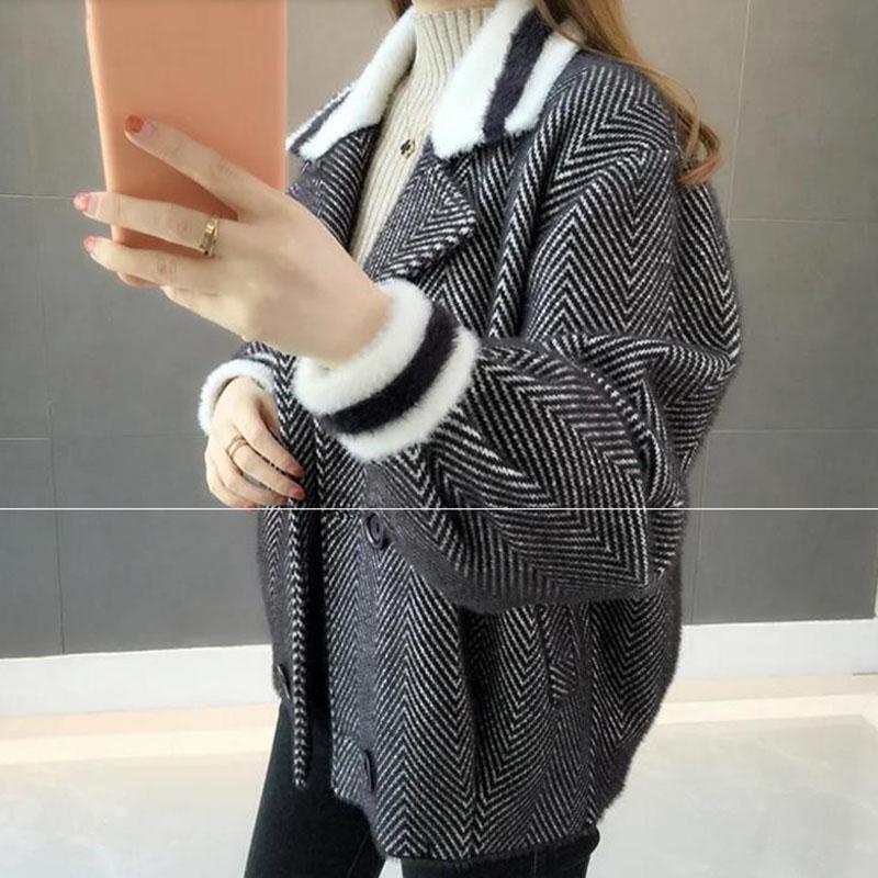 Women Imitation Mink Velvet Cardigan Sweater Coat Short Women Fuzzy Sweater Lantern Sleeve Casual Sweater Knitted Mohair Cardigan Jacket Outwear