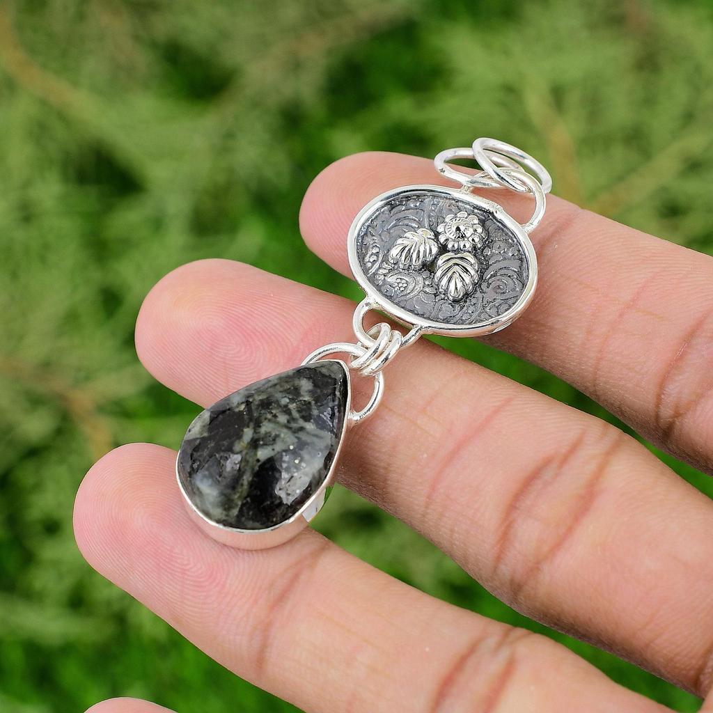 Daughters Day Sale Natural Green Rice Jasper Sterling Silver Engagement Pendant