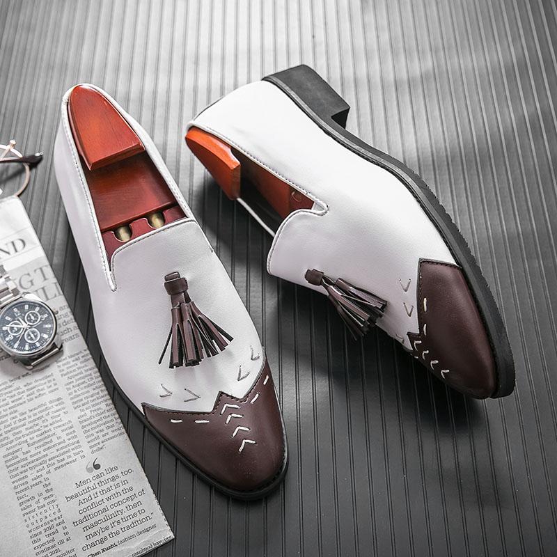 Ретро Мужские Черно-Белые Лоскутные Кисточки Лакированная Кожа Броги Платье Формальные Остроносые Деловые Оксфорды Свадебная Вечерняя Обувь