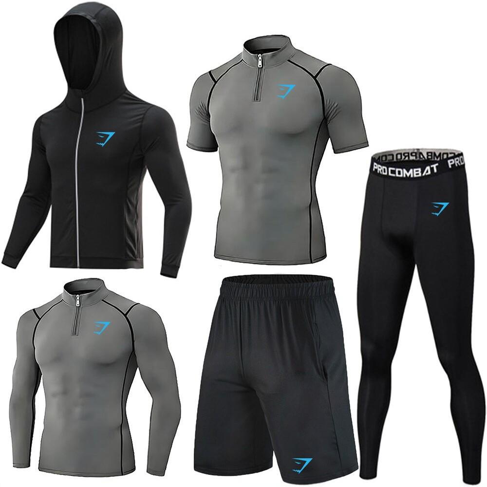 Мужской эластичный комплект из быстросохнущих поло GYMSHARK - Дышащая, облегающая спортивная одежда для тренировок и бега с защитой от солнца