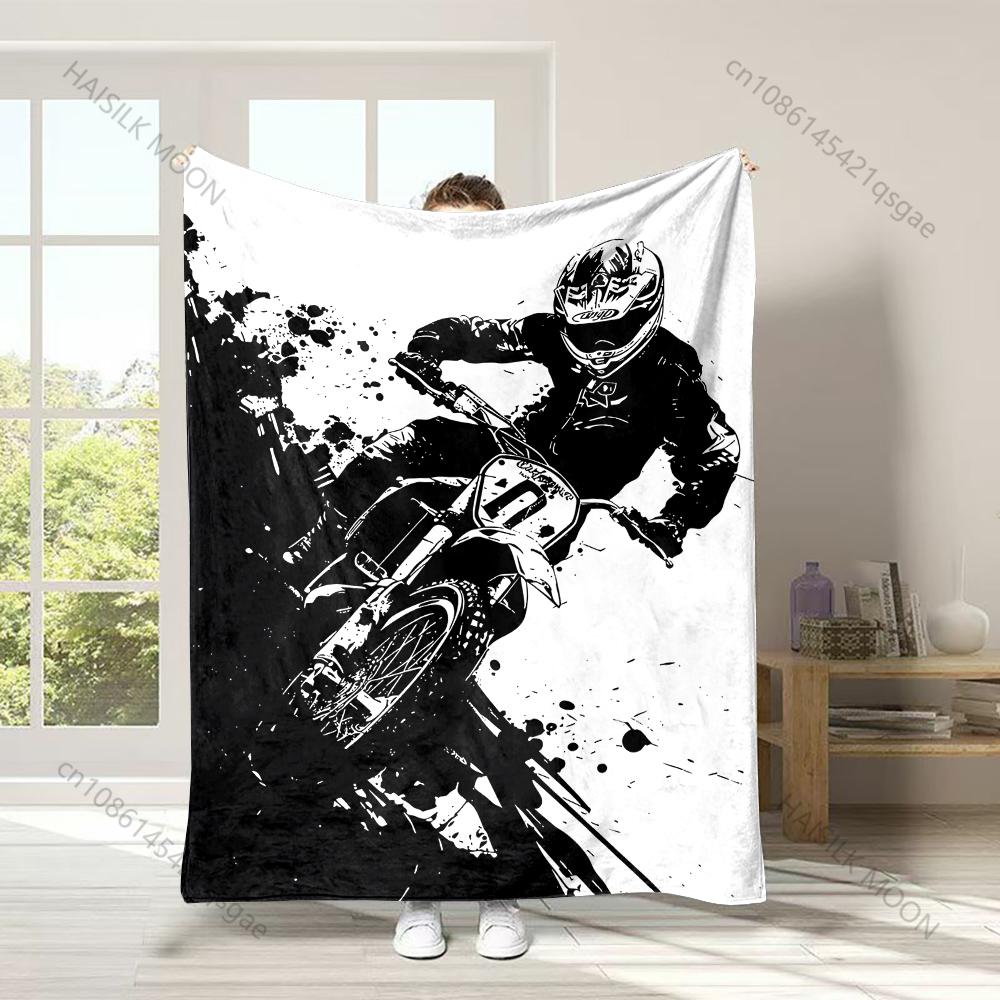 1PC Motocross Rider Print Adult Children Warm Blankets Home Travel Car Soft Comfortable Suitable for All Seasons Luxury Gift