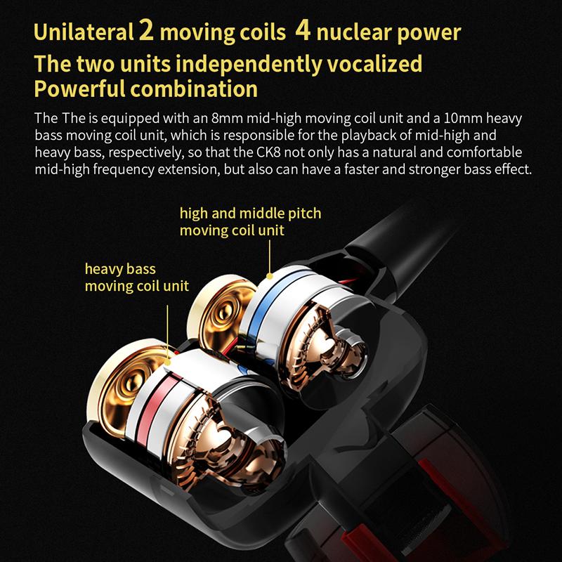 Double Moving Coil Headphones 3.5mm AUX With Mic Dynamic Headset In-Ear Music Gaming Sport Earbuds Bass Surround Shocking Sound