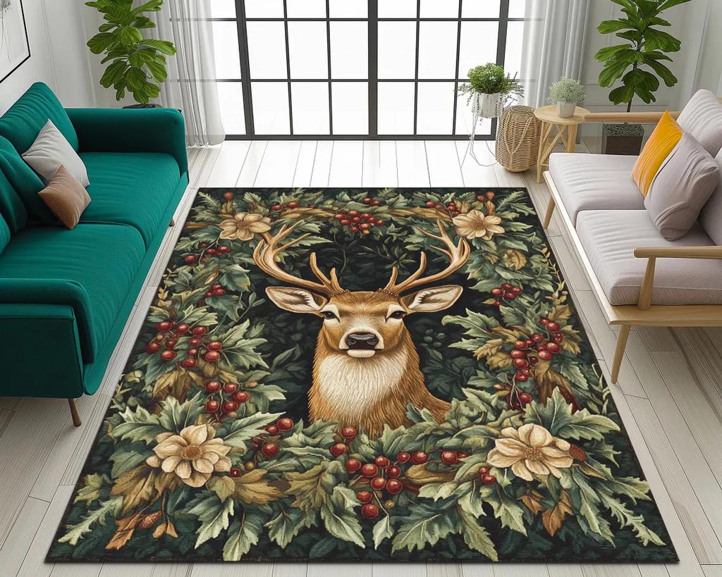 Рождественский ковер с оленями для декора гостиной, ковер большой площади под диван или журнальный столик, для спальни, противоскользящий коврик для пола, придверный коврик для ванной комнаты