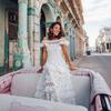 2025 spring and summer new European and American women's clothing wish one-word shoulder ruffle edge hollow white pendulum lace dress