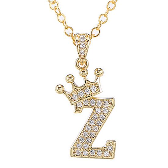Letter Necklace Rhinestone Crown Letter Pendant Adjustable Chain Women Necklace