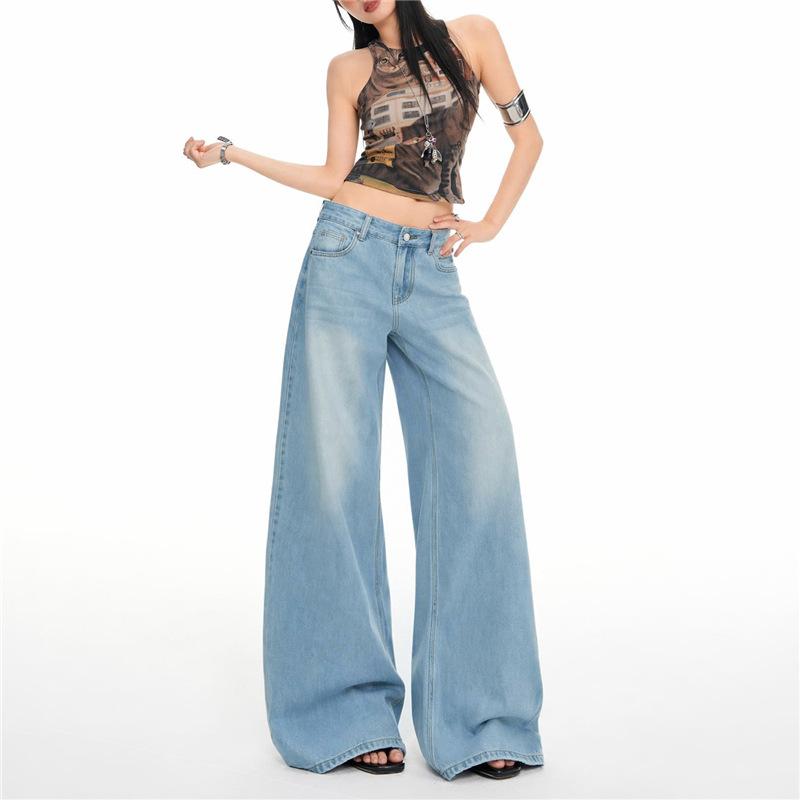 Summer new retro thin personalized jeans women's loose drape comfortable versatile wide-leg floor pants tide