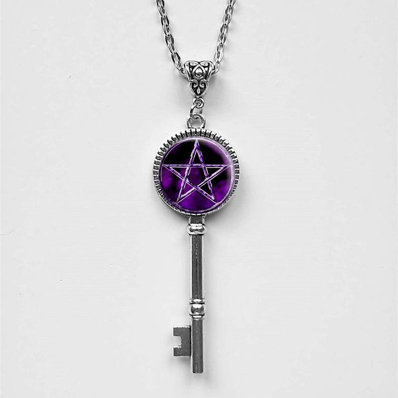 Trendy Pentagram Glass Necklace With Electroplated Alloy Pendant For Fashion Accessories