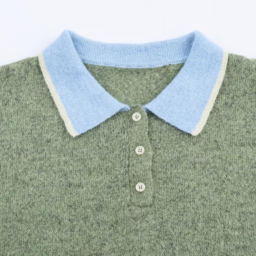European and American style, new women's clothing, foreign style splicing knitted POLO shirt 2893/169/500