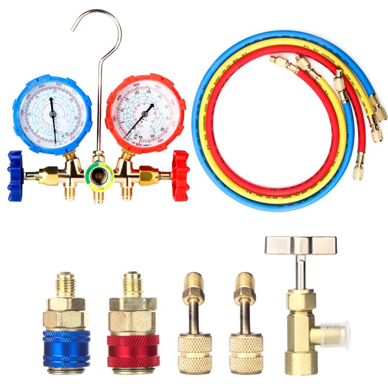 R410A R22 R134a R404A Комплект манометров для коллектора HVAC A/C Заправка холодильных установок со шлангами Регулируемые муфты Адаптер
