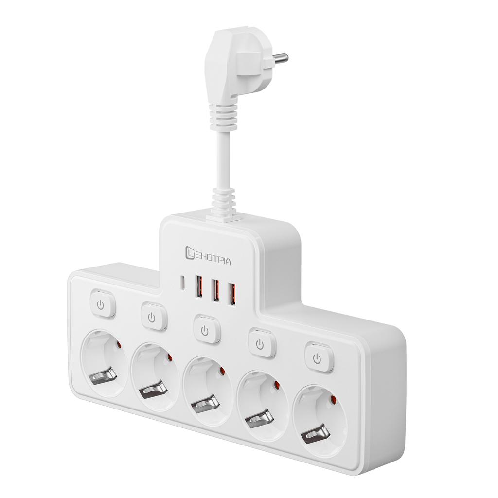EU AC Plug Независимый выключатель настенный удлинитель 5 AC европейский стандартный сетевой фильтр с 3 USB 1 C портами зарядки