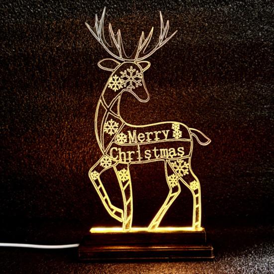 Metal Lighted Christmas Deer Decoration Light Up Reindeer Figurine with Wooden Base for Indoor Outdoor