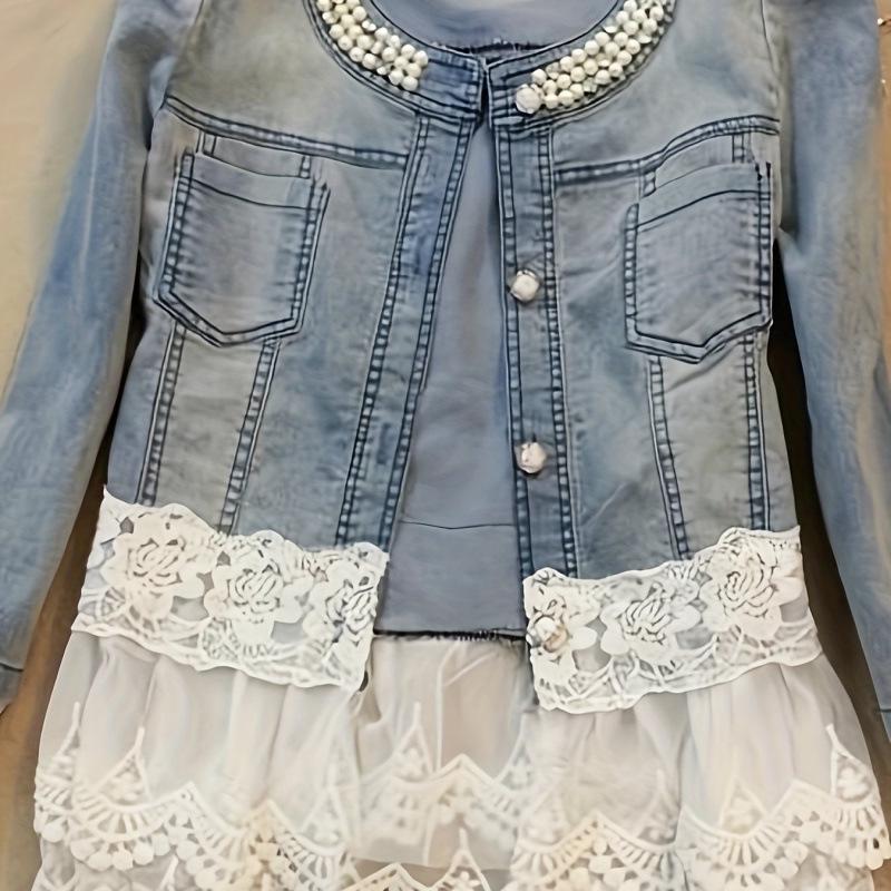 Женская куртка 2026 года, европейская и американская, большого размера, повседневная, шифоновая, джинсовая, с жемчугом