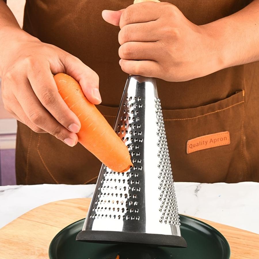 SHAON Коническая 3-сторонняя терка для овощей из нержавеющей стали, терка для сыра с деревянной ручкой, многофункциональная для кухни, для дынь и фруктов, вертикальная
