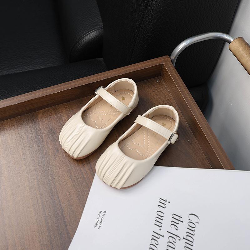 Simple Little Girl Leather Shoes Solid Color Pleated Children's Flats Fashion Versatile Kids Causal Walking Shoes Spring Autumn